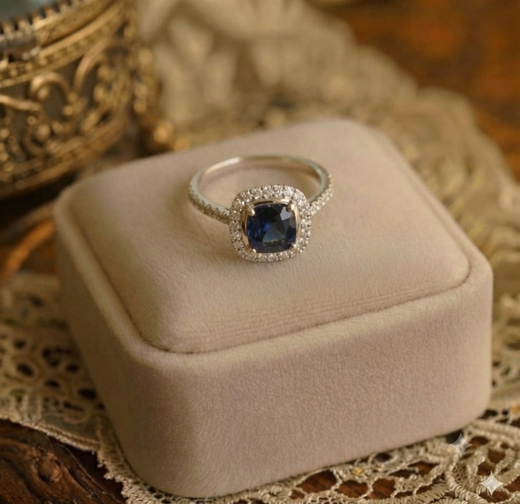 2.04 Ct Cushion Cut Natural Sapphire Diamond Wedding Ring 14K Solid Yellow Gold