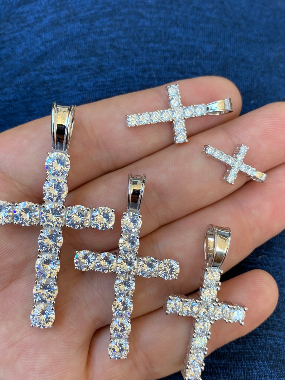 Solid 925 Sterling Silver Tennis Cross Pendant Simulated Diamonds Men’s Ladies’