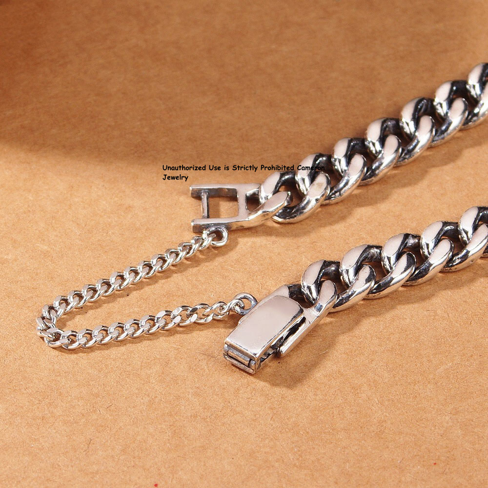 Pure S925 Sterling Silver Chain 8mm Curb Extend Link Bracelet 6.7-8.3inch