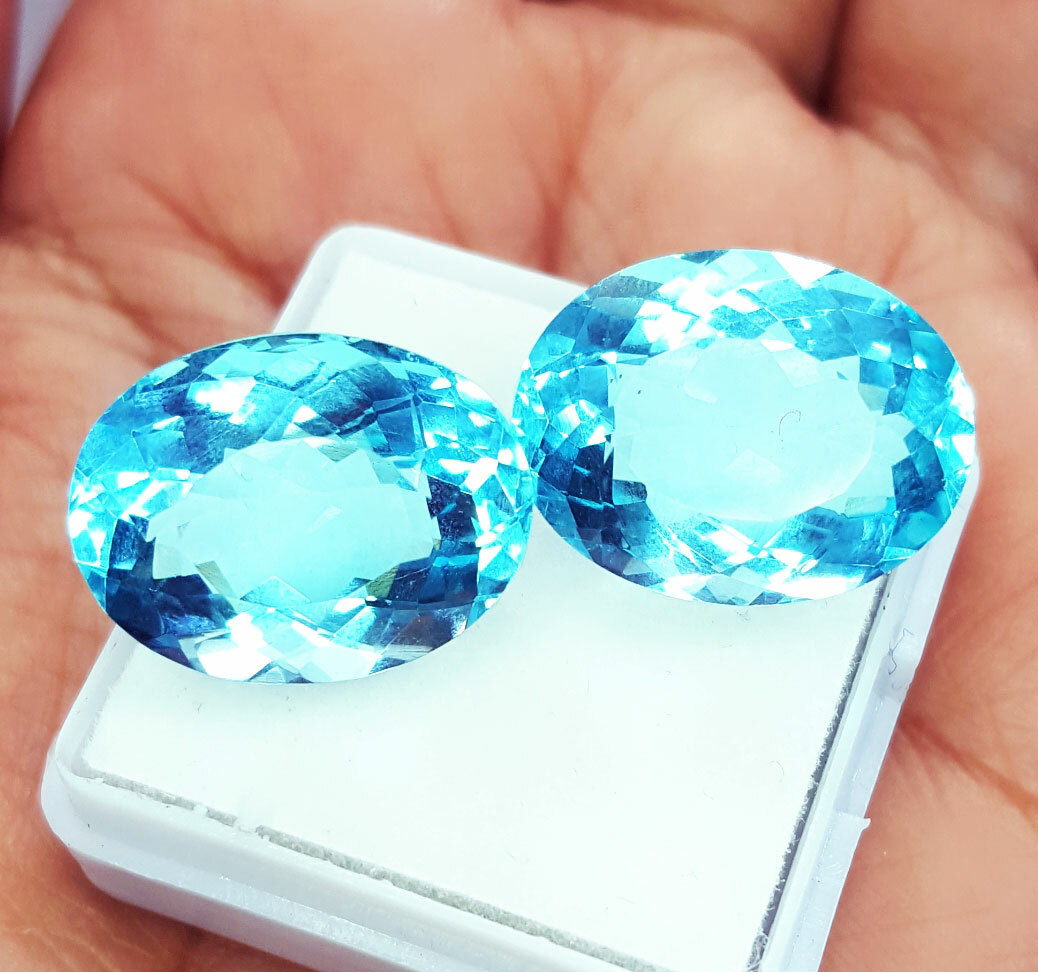 10 to 12 Ct Loose Gemstone Aquamarine Pair Certified Oval Cut AA+ Aquamarine Gem