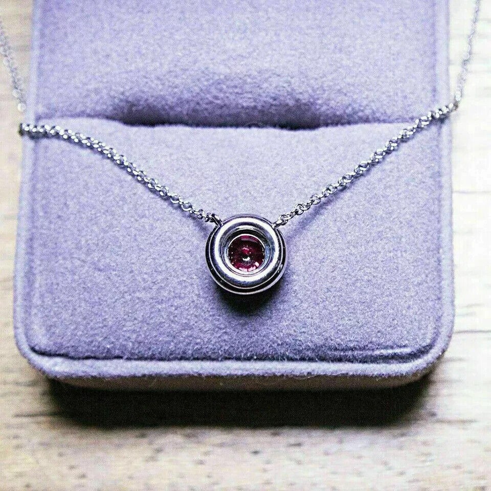 Round Cut Simulated Red Garnet Women’s Halo Fancy Pendant 14K White Gold Plated