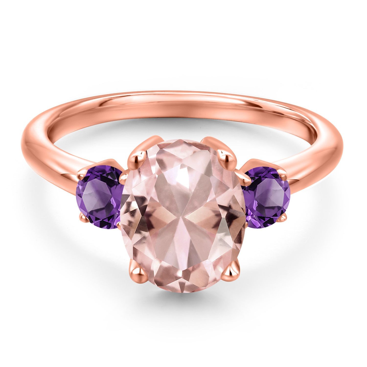 2.82 Ct Peach Nano Morganite Purple Amethyst 18K Rose Gold Plated Silver Ring