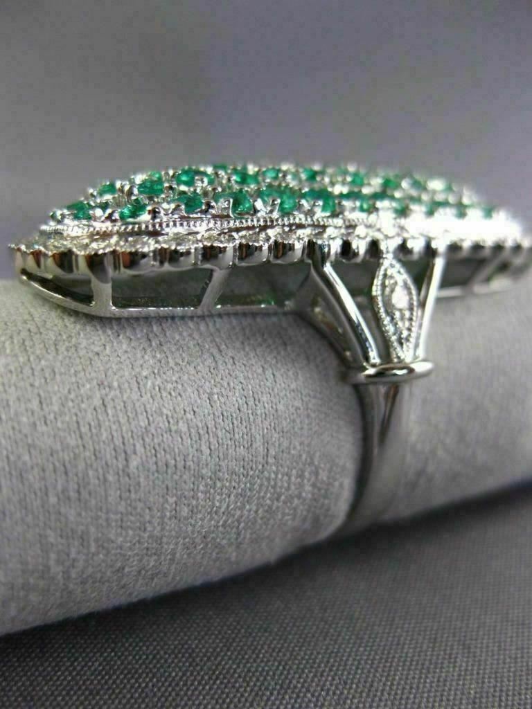 EXTRA LARGE 2.17CT DIAMOND & COLOMBIAN EMERALD 18K WHITE GOLD FILIGREE OVAL RING
