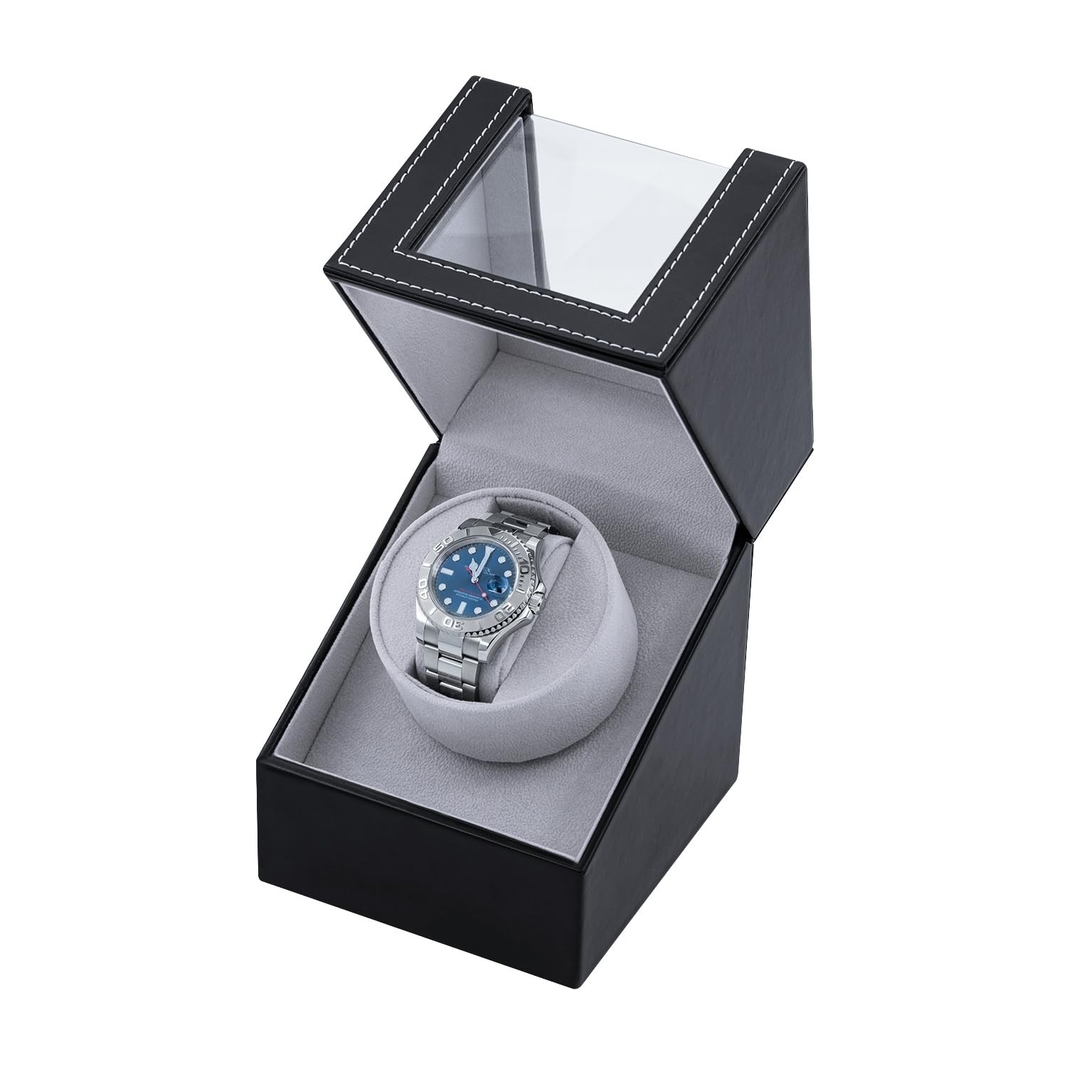 Mcbazel Single Watch Winder, Ultra Quiet Japanese Motor Black with PU Leather