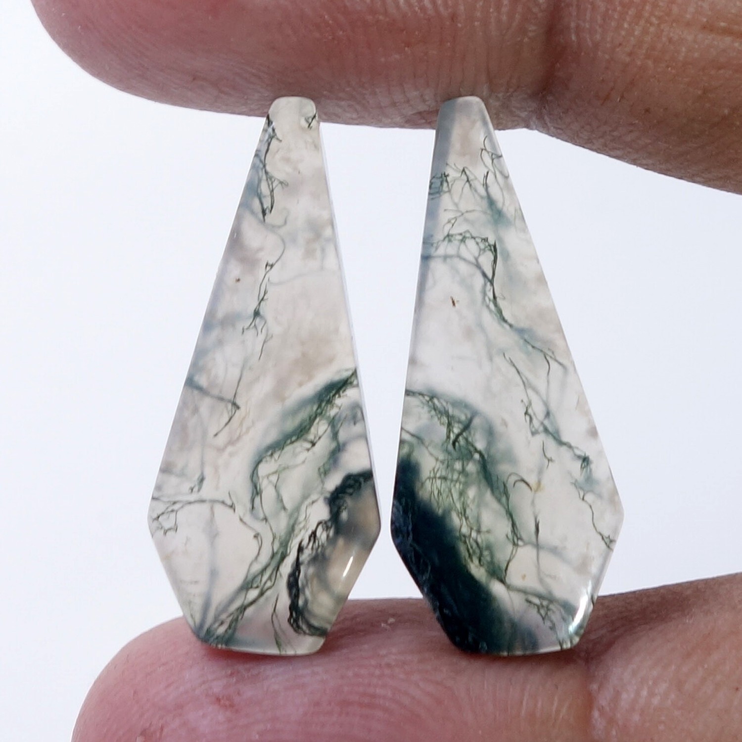 13.90 Cts Natural Green Moss Agate Gemstone Fancy Earrings Cabochon Matched Pair