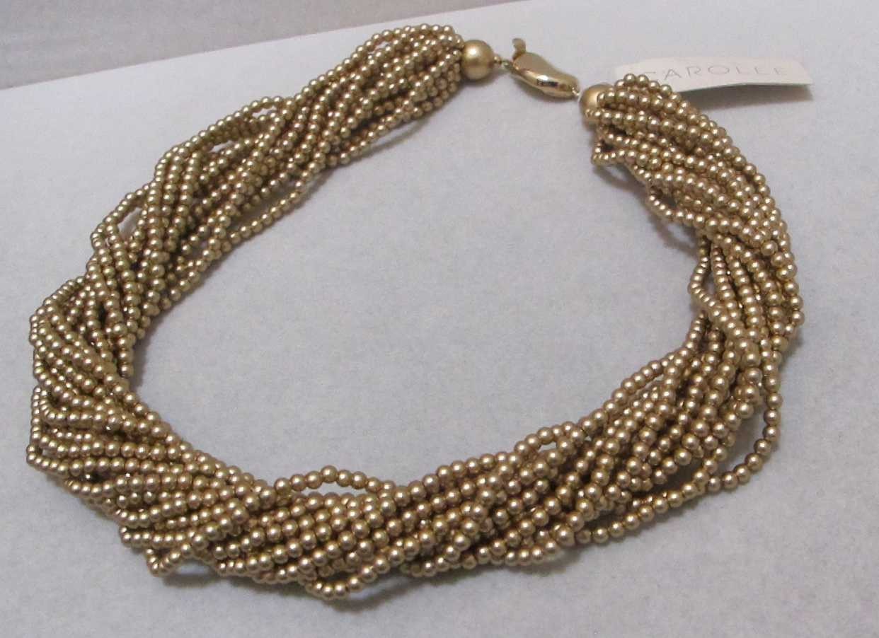 CAROLEE 16-Strand 17” Matte Gold Tone Beads Torsade Necklace $60 NWT