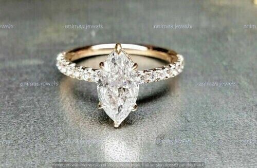 2.50 CT Marquise Cut Solitaire Moissanite Engagement Ring 14K Yellow Gold Plated