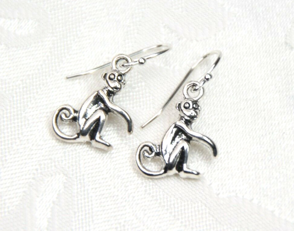 Monkey Charm Earrings 925 sterling silver hooks pewter charms Monkeys Animal