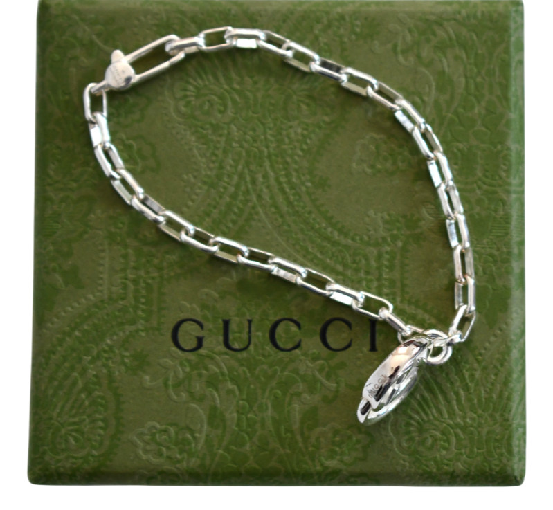 🆕New GUCCI Interlocking G Charm 925 Sterling Silver Bracelet IT-18 US-7/7.5