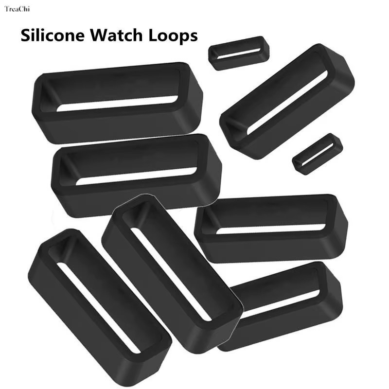 4PCS Silicone Watch Band Holder Loop Ring 22mm Black Strap Keeper Accessories