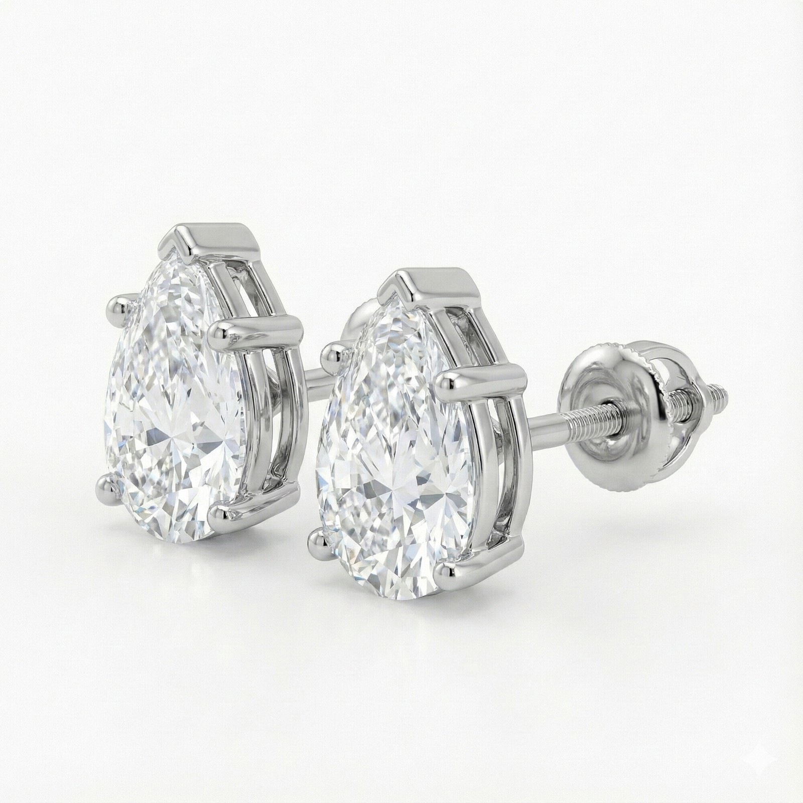 1 Ct Pear Lab Created Moissanite Earrings 18k White Gold Vermeil Screw