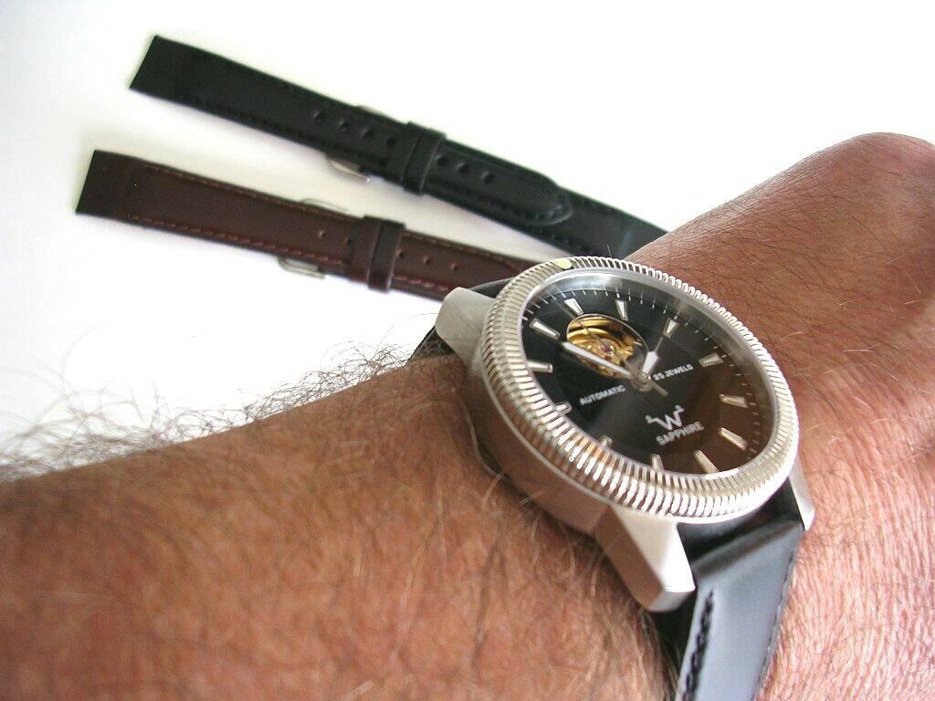 14mm Black Open End Mens Oily Leather watchband strap IW SUISSE 8-10-12-16-18-20