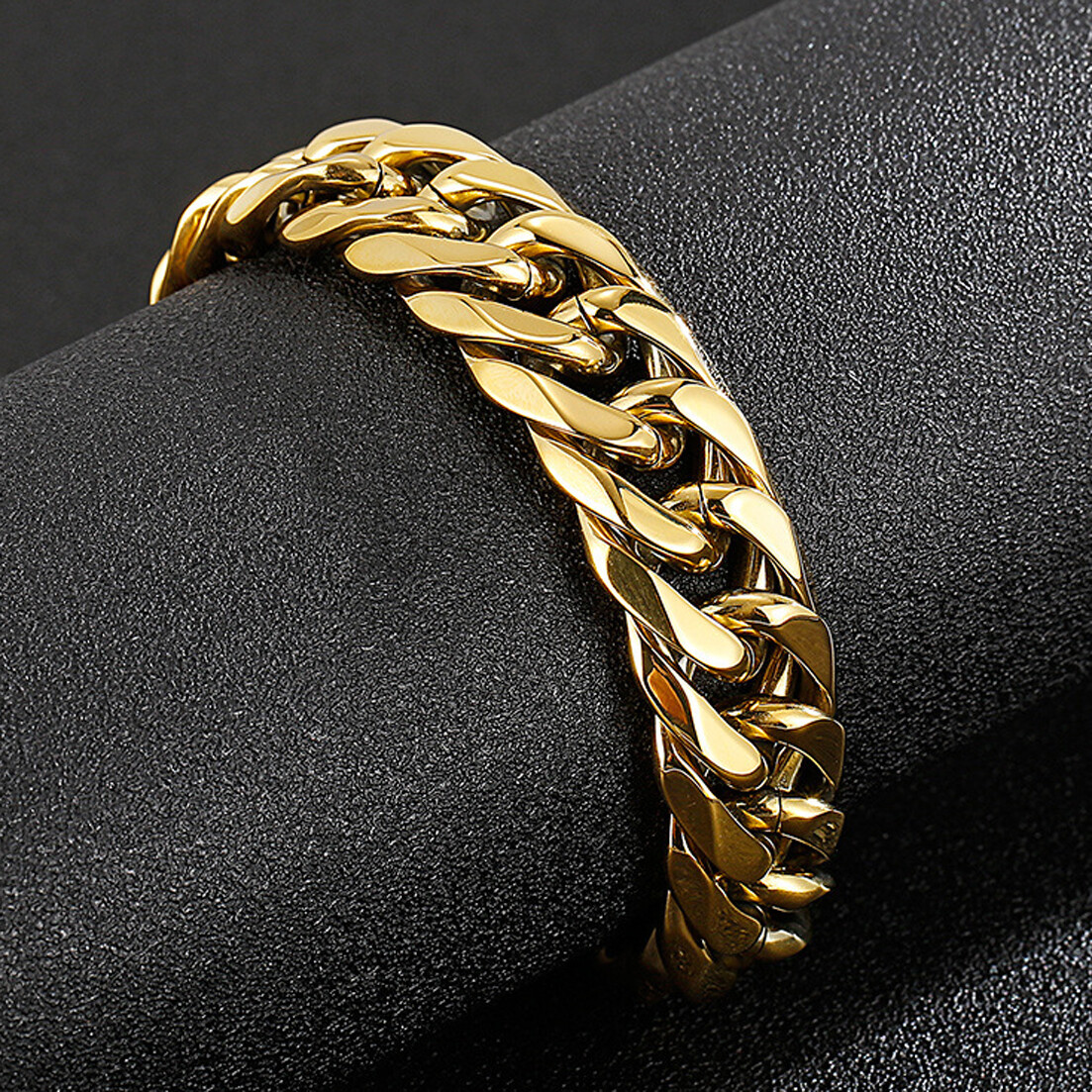 Men’s Silver/Gold/Black Stainless Steel Curb Cuban Chain Link Bracelet 7″-11″