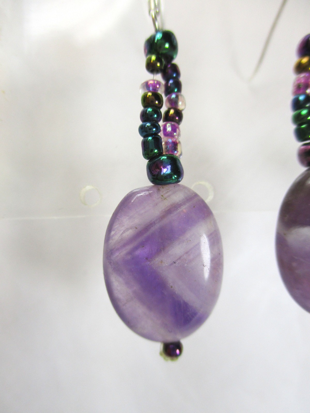 Earrings Amethyst and Seed Beads Sterling Silver Ear Wires Handmade