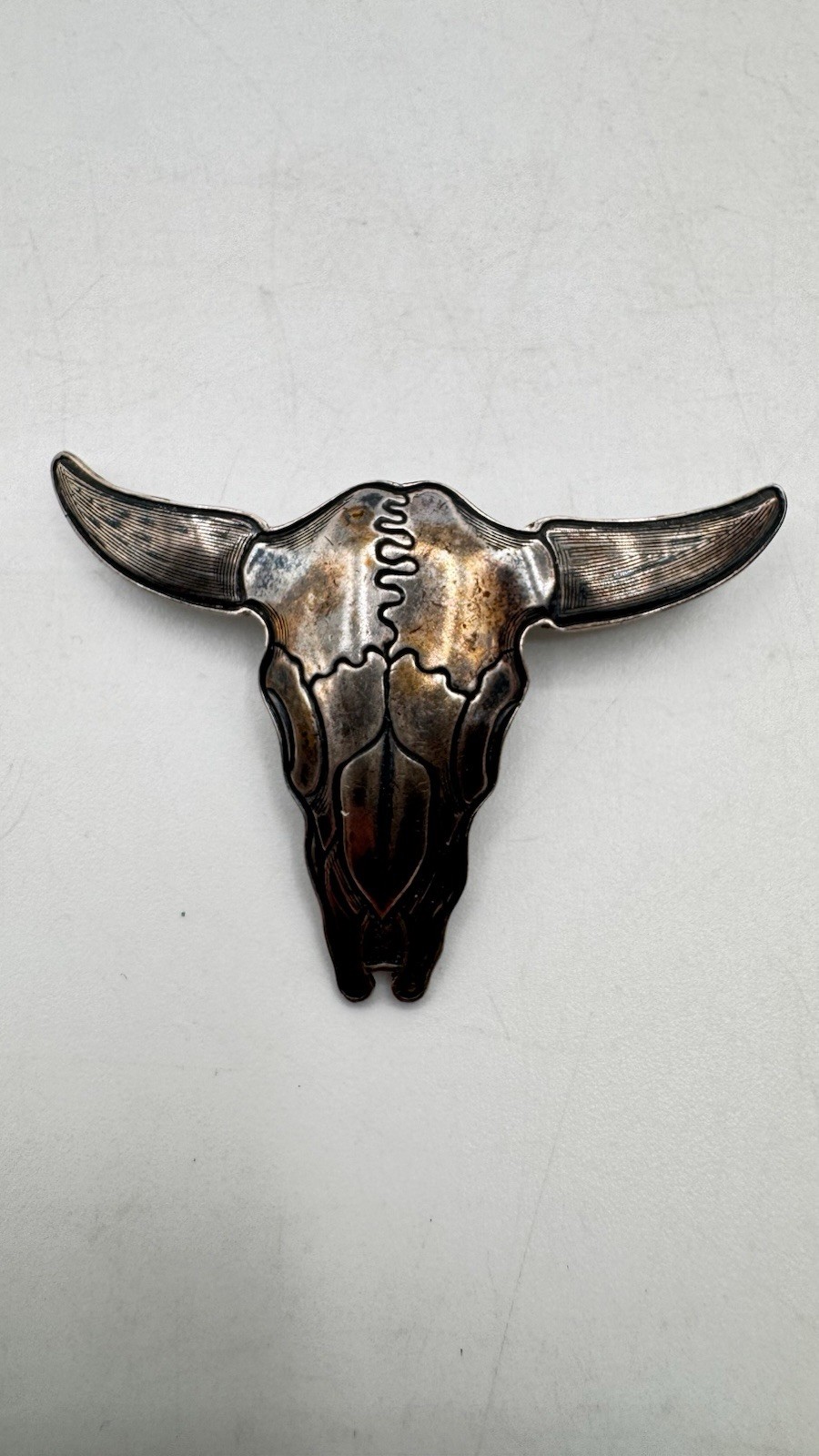 Vintage Sterling Kit Carson Buffalo Skull Brooch