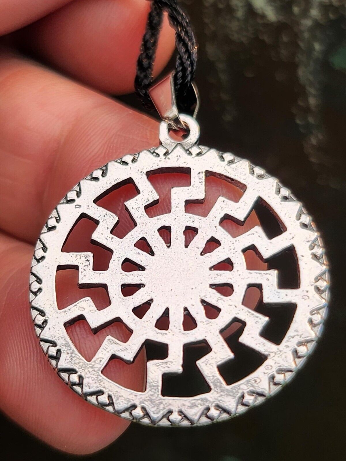 Black Sun Wheel Necklace Slavic Esoteric Occultism Protection Pendant 20″ Cord