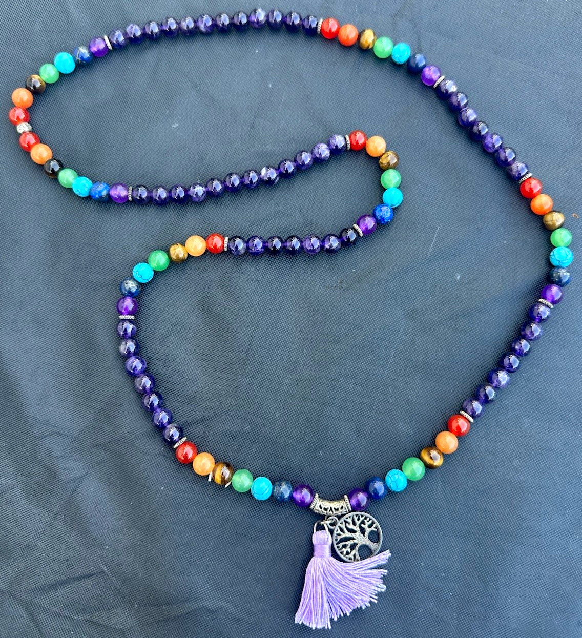 Multicolor Bead Amethyst Chakra Stone Tree of Life Necklace