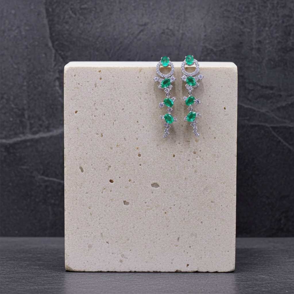 Emerald Statement Earrings, Natural Colombian Emerald Drop Dangle Earrings 3x4mm