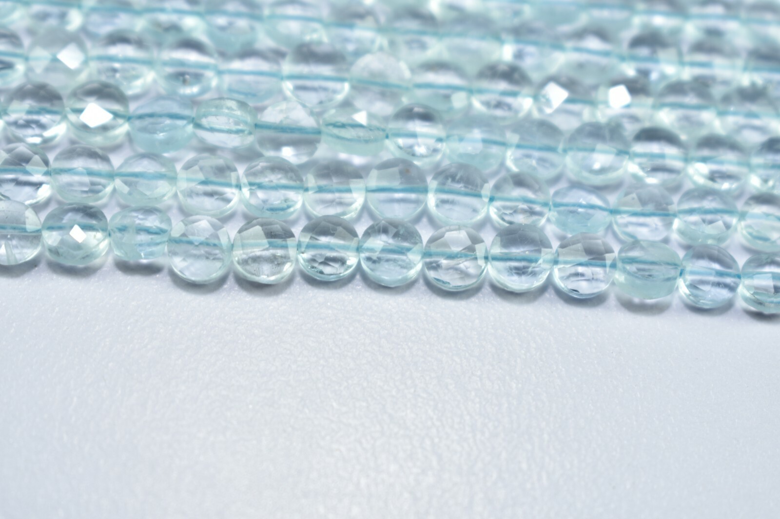 AAA Quality Natural Aquamarine Coin Shape Faceted Gemstone Beads 13″ Strand 5mm
