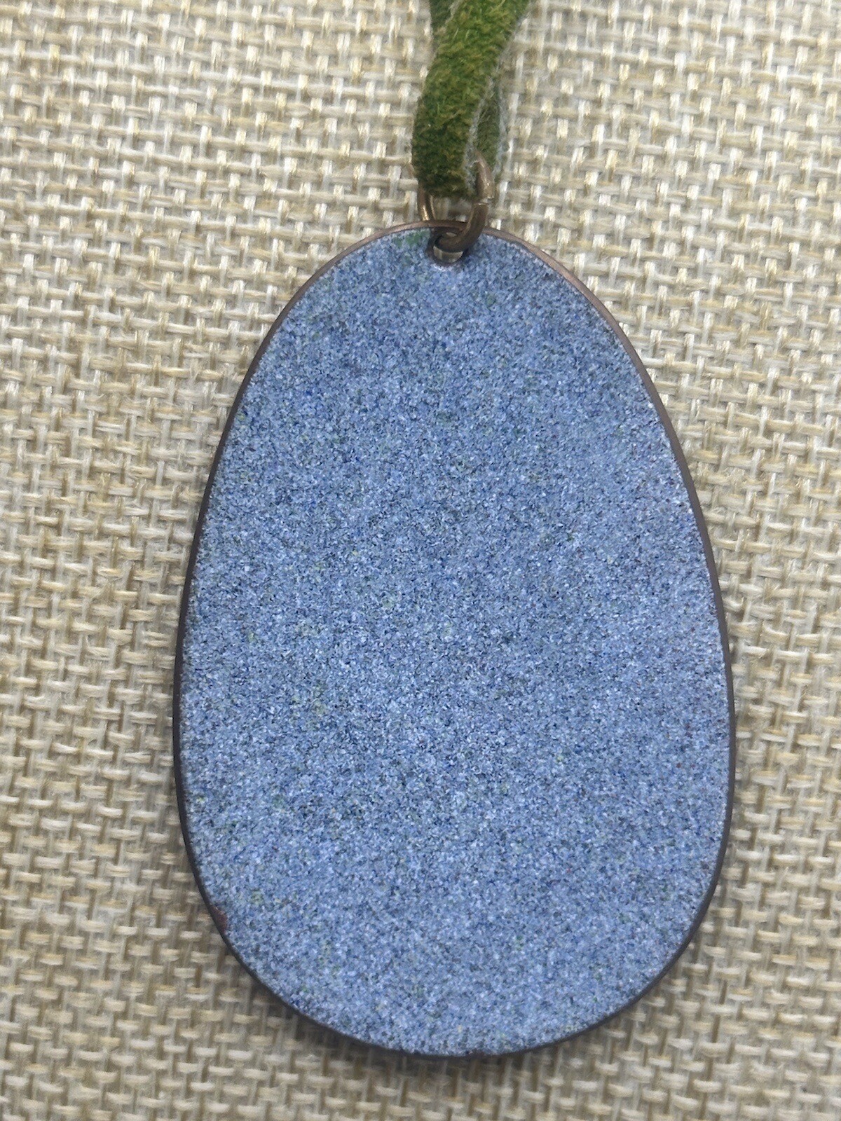 Wearable Art Necklace Enamel On Metal Pendant Dual Sided On Green Leather
