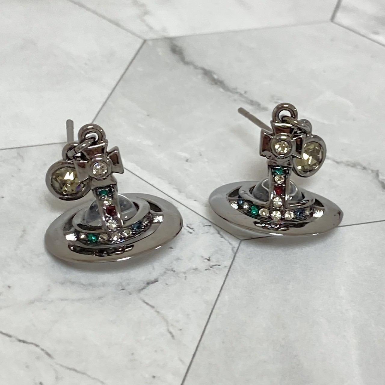 Vivienne Westwood Earrings Petite Orb Gunmetal Clear Multi 2.5 x 1.4cm NO BOX