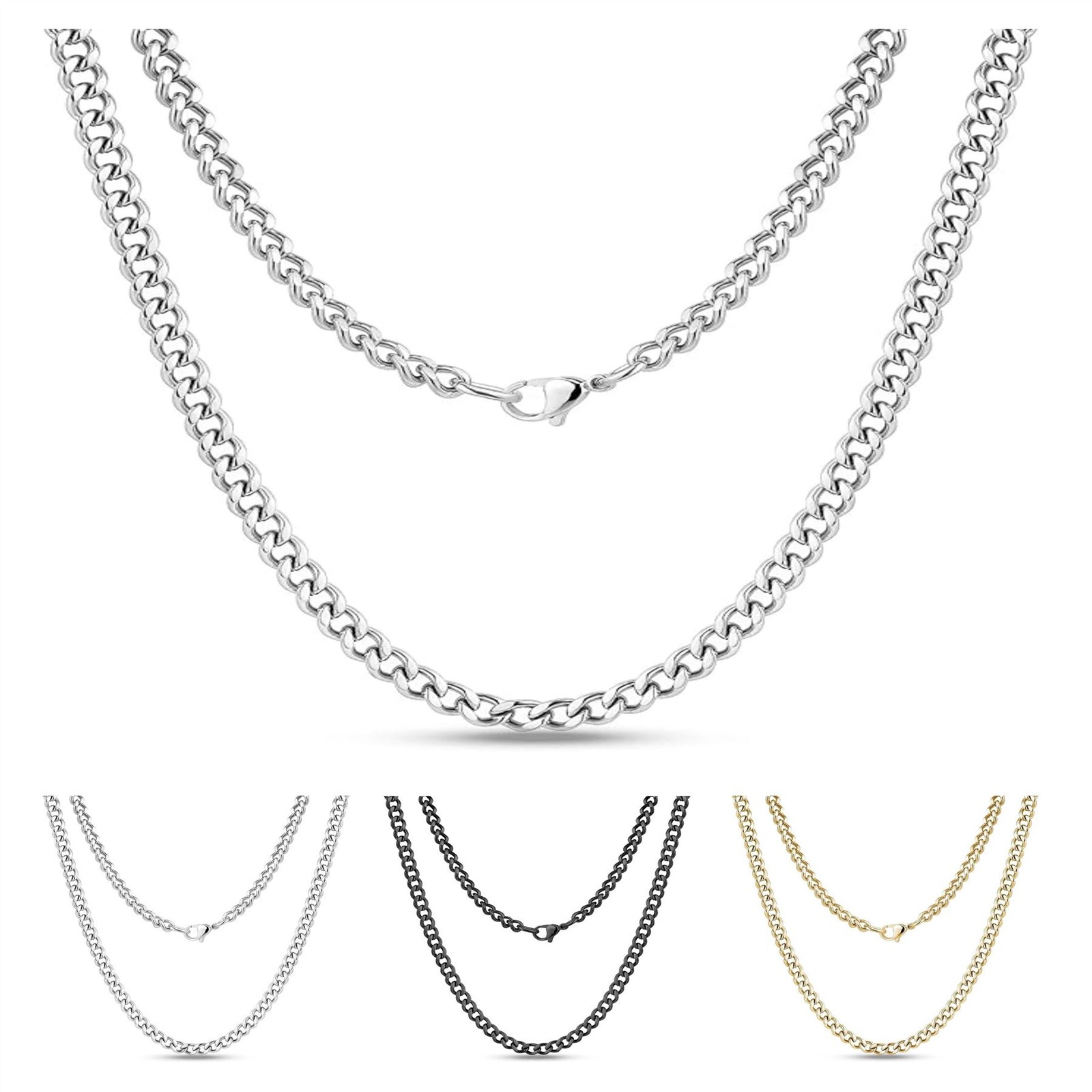 GOLD 316L STAINLESS STEEL 3MM WIDE 24 INCH LONG CUBAN MIAMI CURB CHAIN NECKLACE
