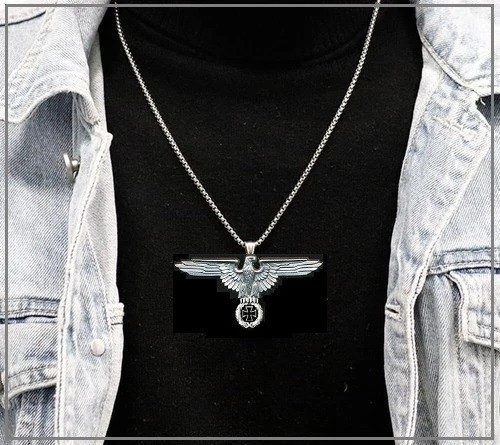 GERMAN REICH EAGLE Necklace – 2 3/4″ Wide Silver Steel – 24″ Stainless Chain