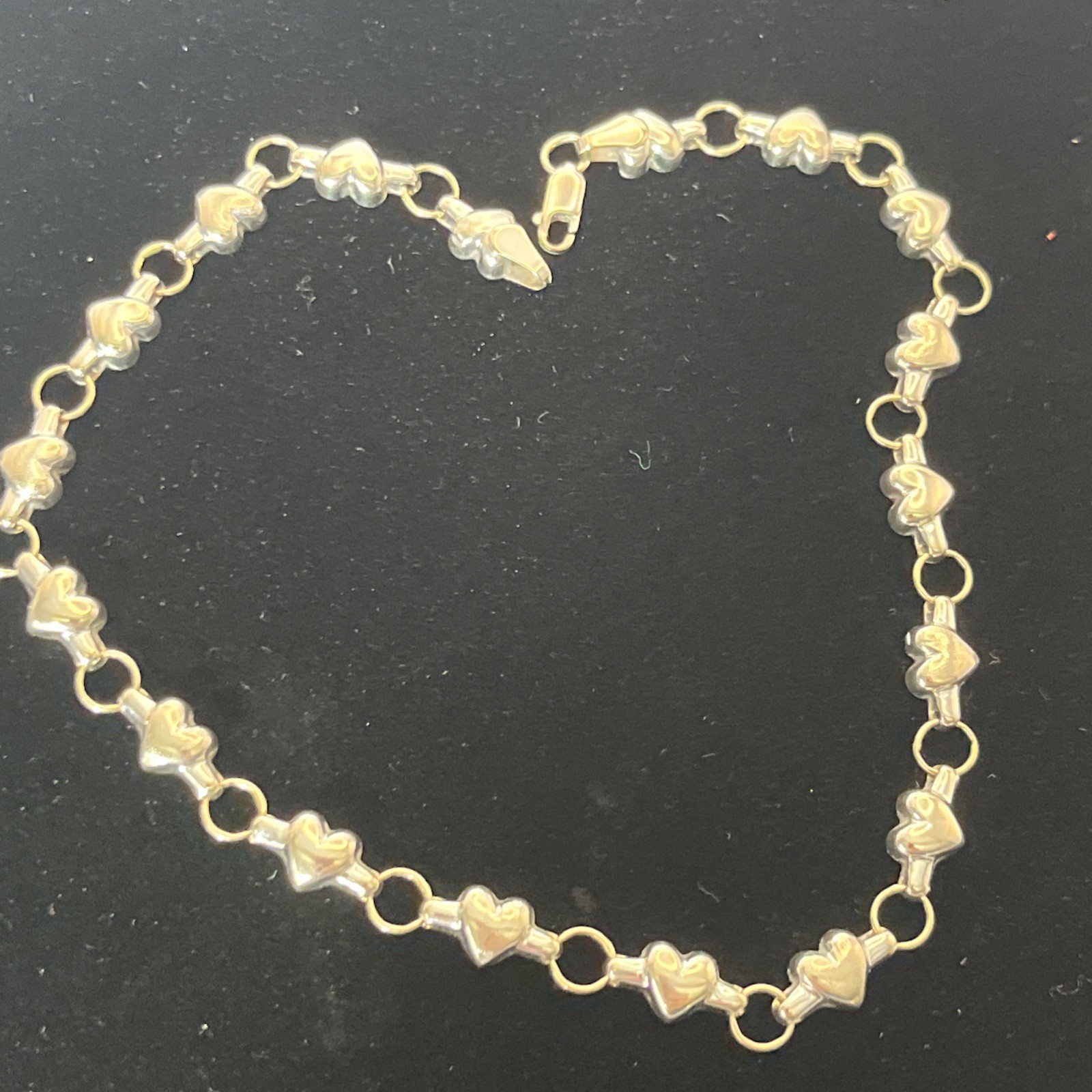 RCI 14K White Gold Puffy Heart Link Anklet/Bracelet 5.89 grams 10.5 in