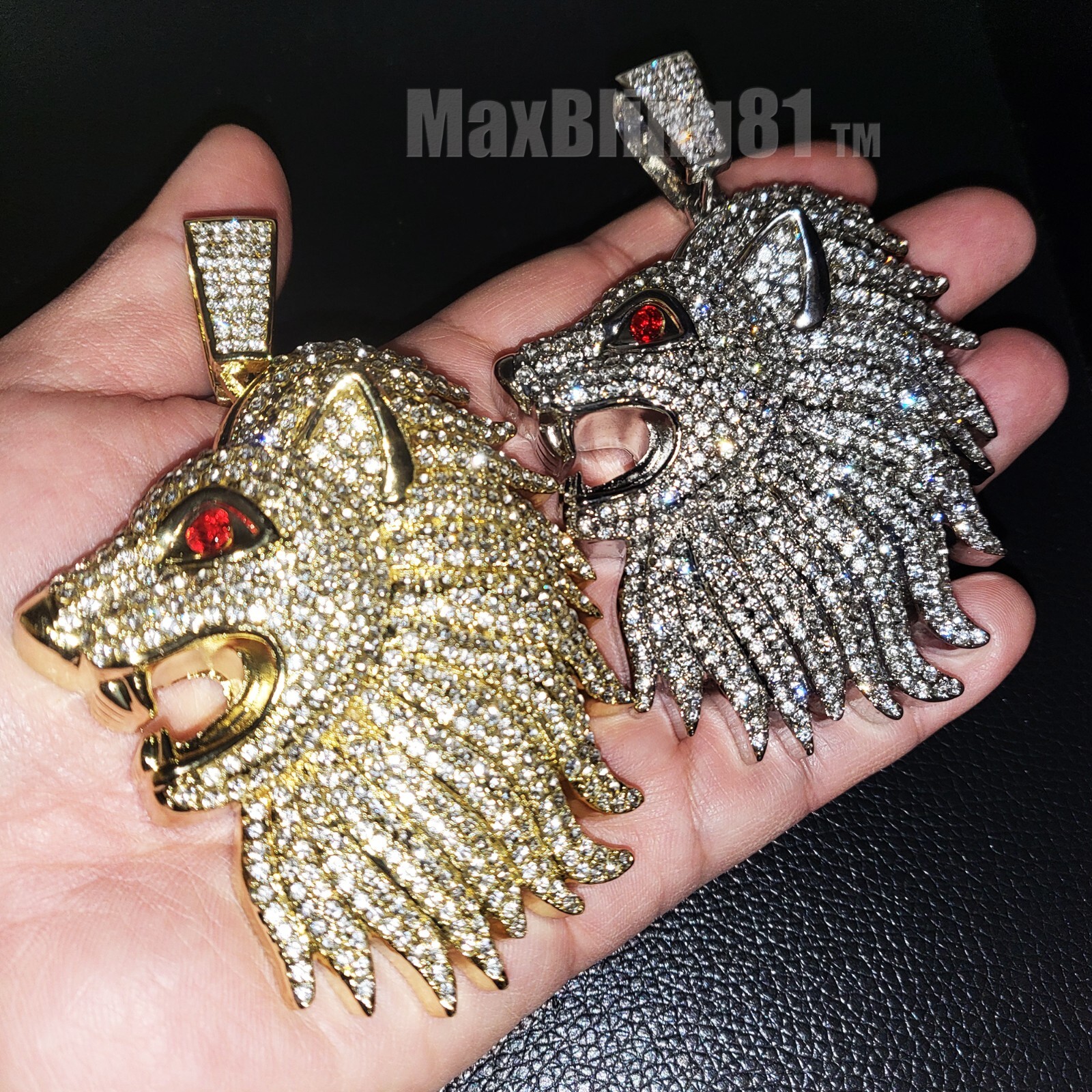 LARGE LION HEAD HIP HOP ICED GOLD PLATED CZ PENDANT 8mm 24″ ROPE CHAIN NECKLACE