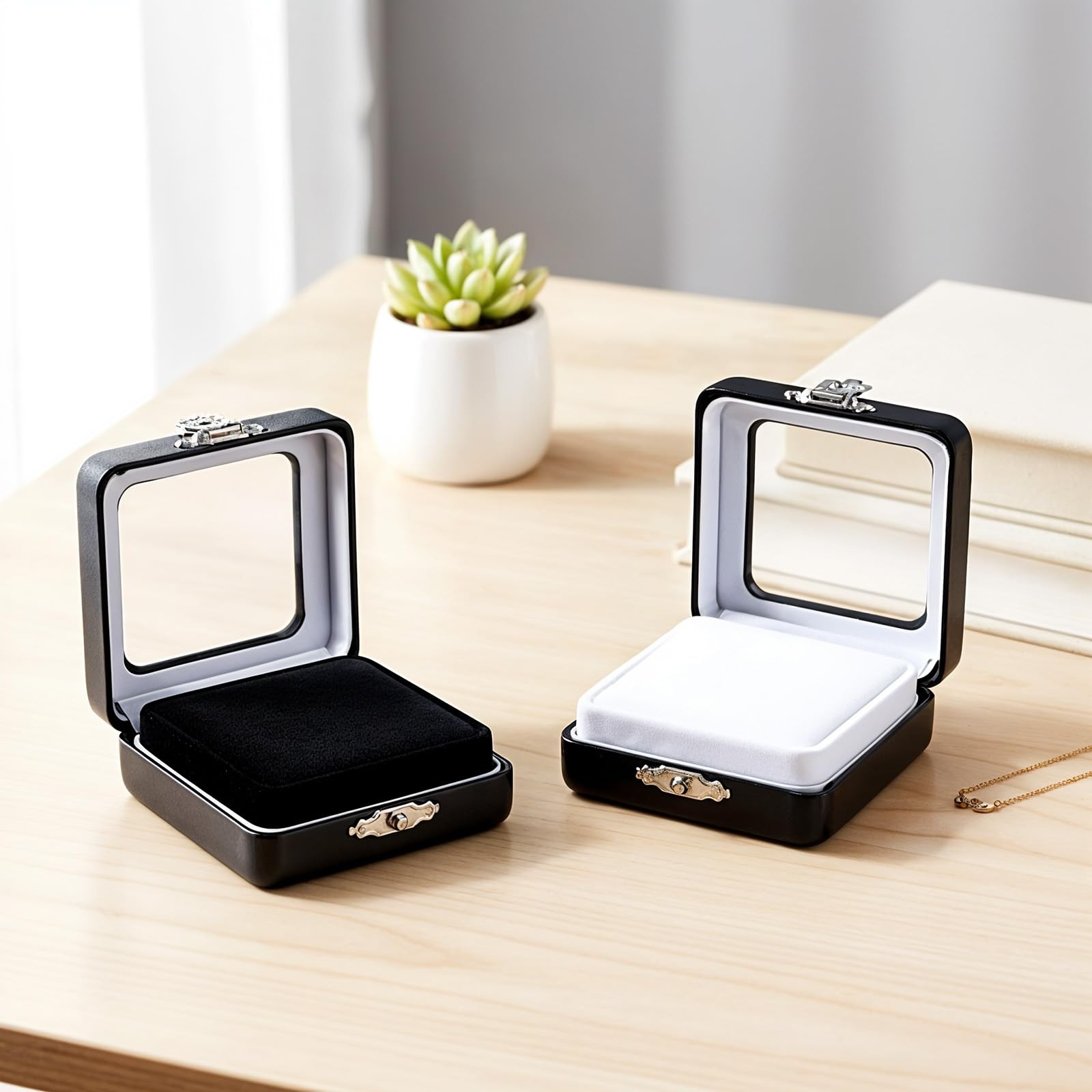 Small Display Box, 2 Pack 2.2×2.2×0.9Inch PU Leather Gemstone Display Case Sm…