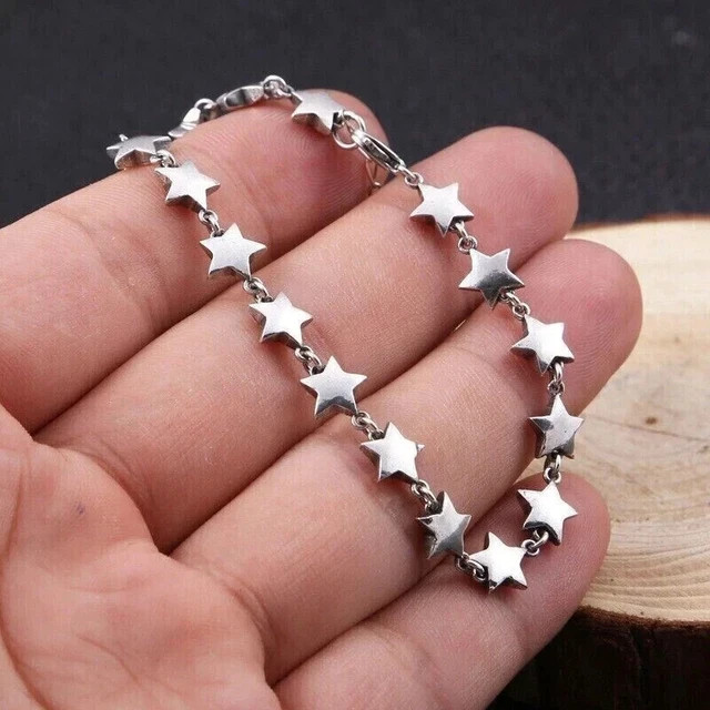 7mm Five Star Link Women’s Bracelet 925 Sterling Silver Chain All Size Available