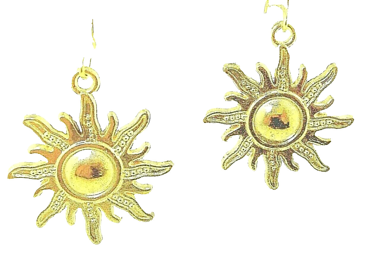 New Beautiful SUN Star Sol Gold-tone Drop Dangle Earrings 2″ Long