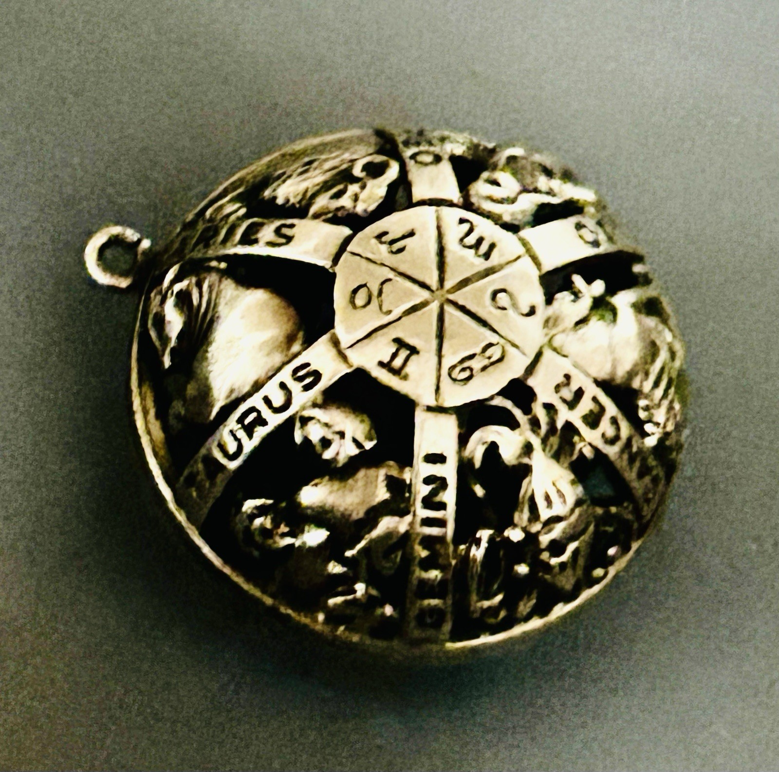 Sterling Silver Craftmere-12 month Zodiac names & 3D Horoscopes Pics. 1”ORB Pend