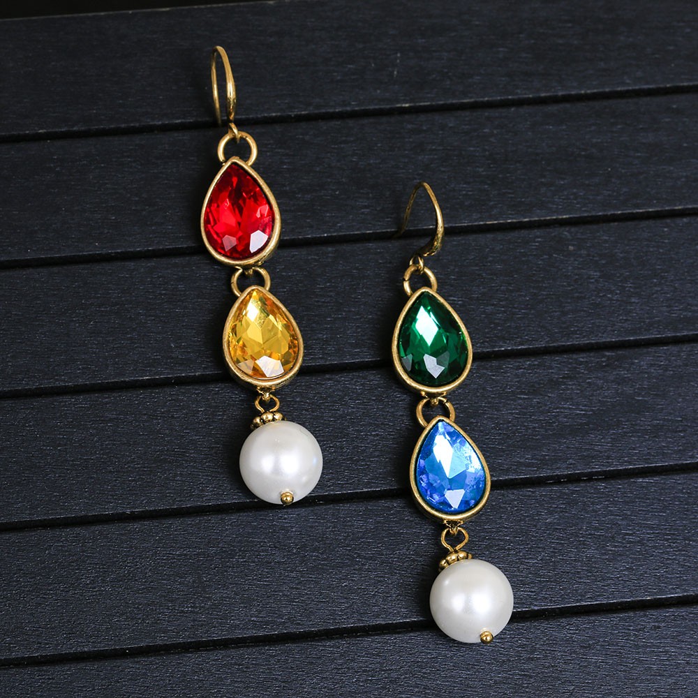 Vintage Multicolor Crystal Jewelry Set Necklace Bracelet Earrings For Women