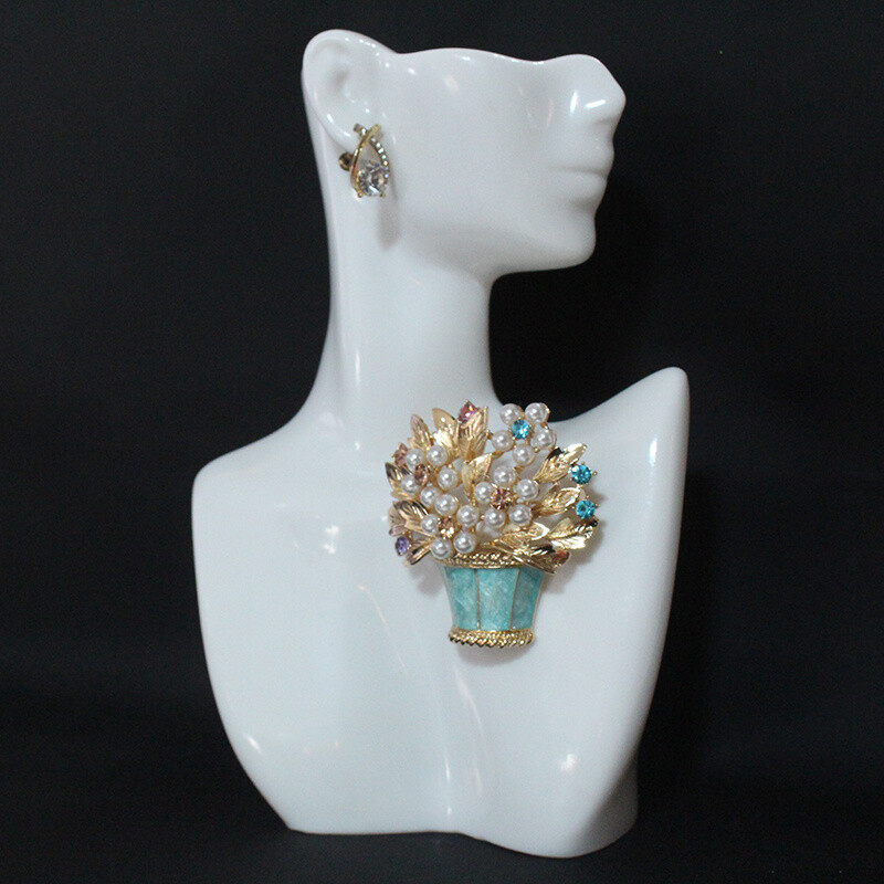 New Glazed Pearl Flower Brooch Fashion Potted Plant Brooch Vintage Accessories