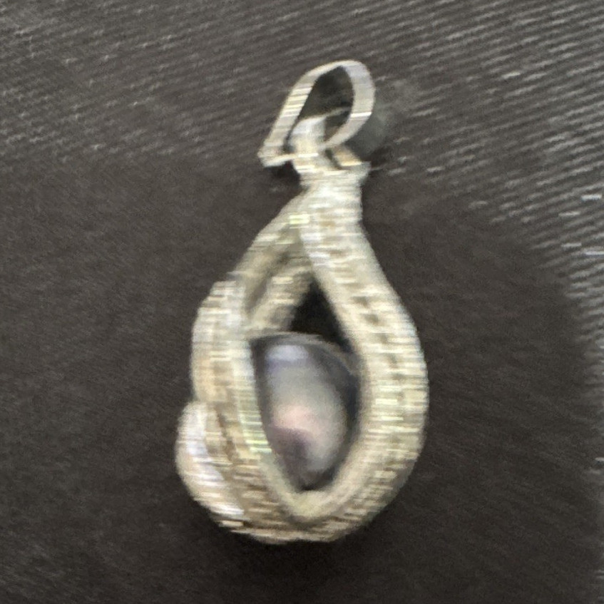 Silver-Tone Metal Teardrop Charm Pendant, Oval Purple Cabochon Stone, 1pc