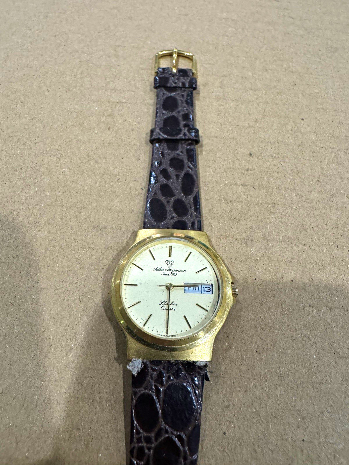 Jules Jurgensen Quartz White Dial Gold Case Brown Leather Strap 33mm case