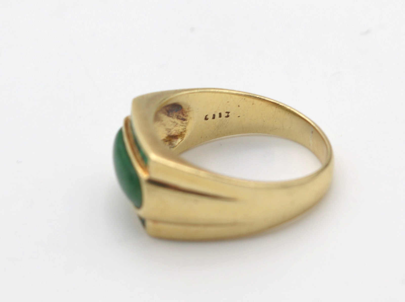 Vintage 750 18k Yellow Gold Cabochon Jade Emerald Cocktail Ring 12g Size 11