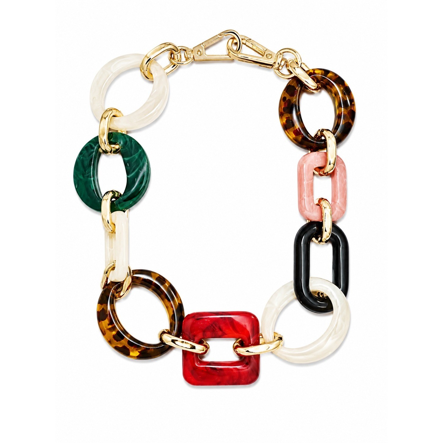Chunky Acrylic Link Statement Necklace Multicolor Resin Gold Tone New Fashion
