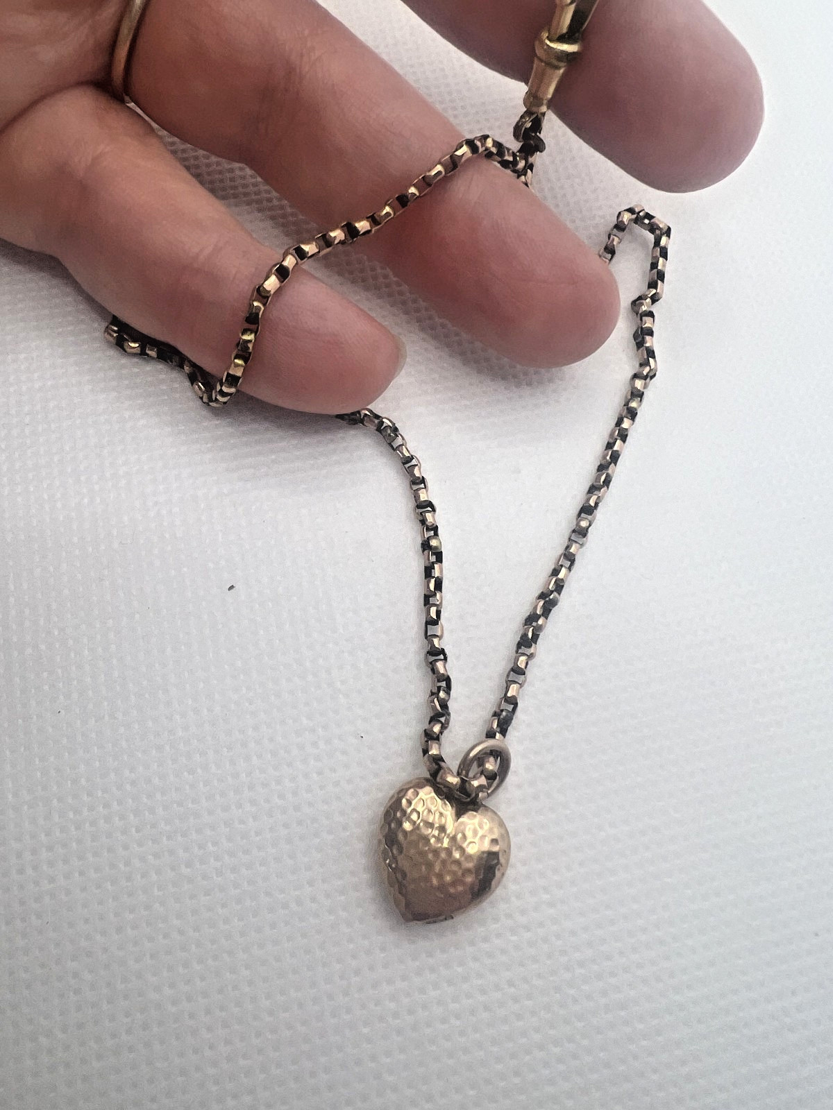 Antique 9ct Rose Gold Belcher Chain & Puffed Heart Pendant, 5.28g