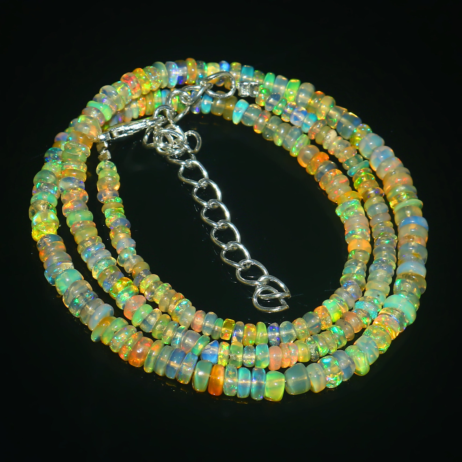 Natural Ethiopian Welo Fire Opal Rondelle Beaded Gemstone Necklace 16 Inches