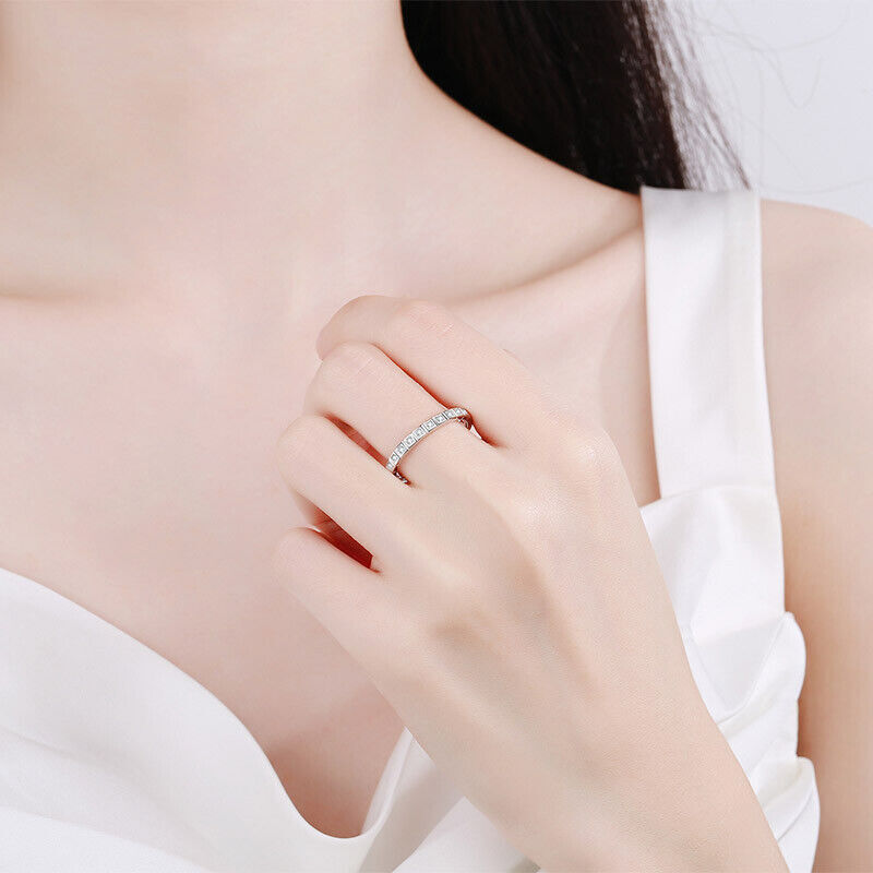 2.4mm Round Cut Moissanite Half Eternity Band Ring for Women 925 Sterling Silver