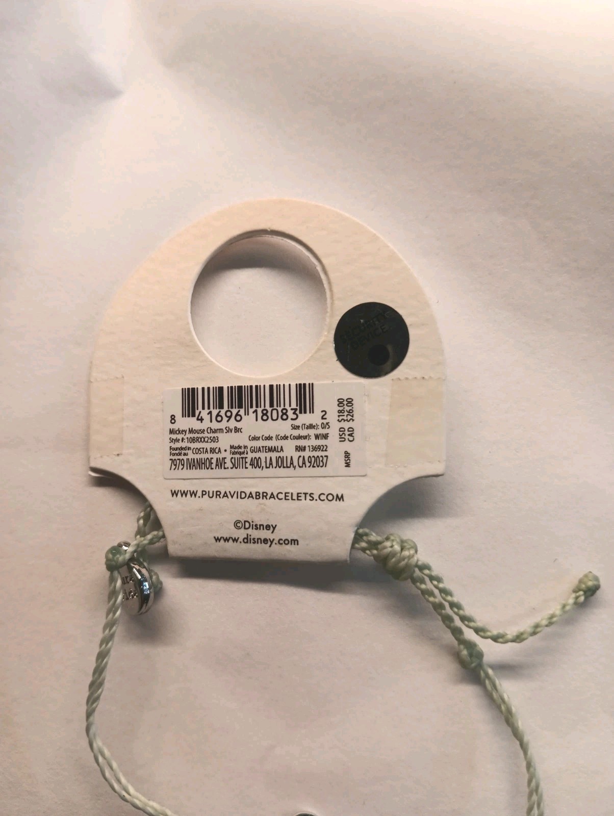 Pura Vida Disney Mickey Mouse Charm Bracelet in Winterfresh Green