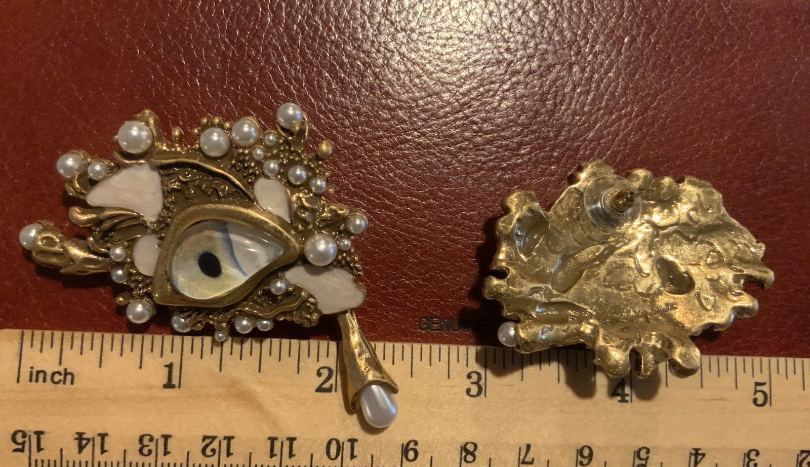 Pearl Baroque Evil Eye Earrings Museum Gold Devil Revival Mismatch Art VTG Stud