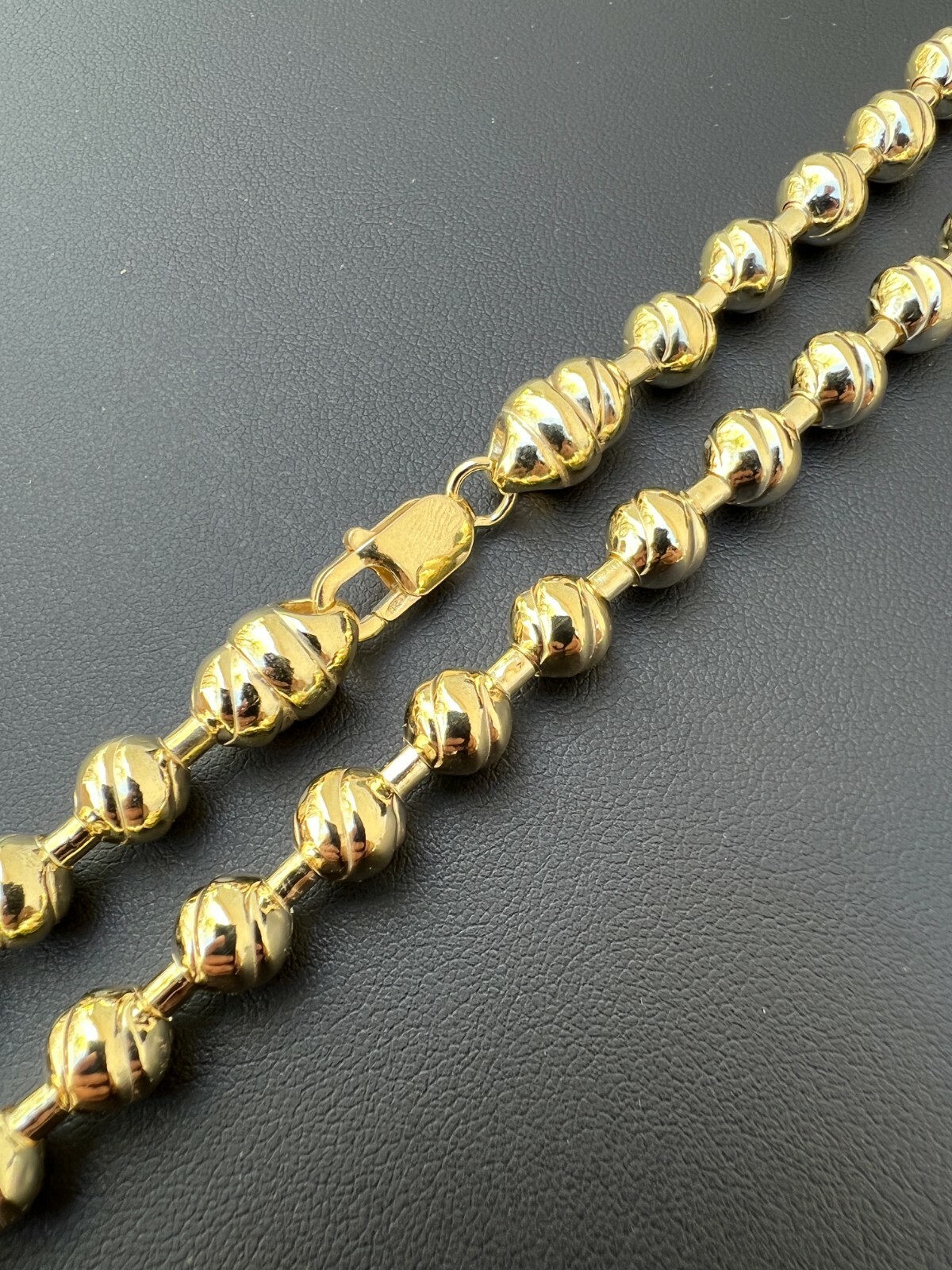 14k Gold Plated 925 Silver 8mm Ball Bead Chain Moon Cut Dog Tag Mens Necklace