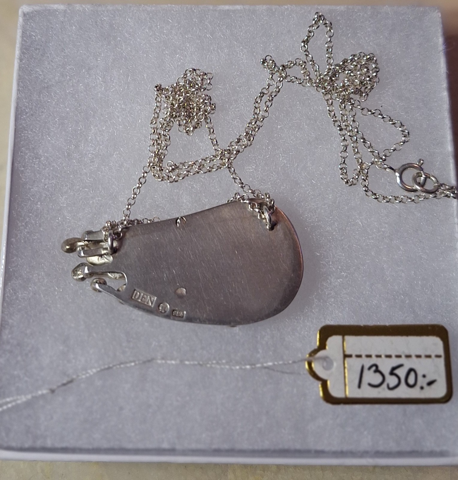 Martin Denoch Beach Stone Pendant 925 Sterling Silver Chain Brutalist Sweden