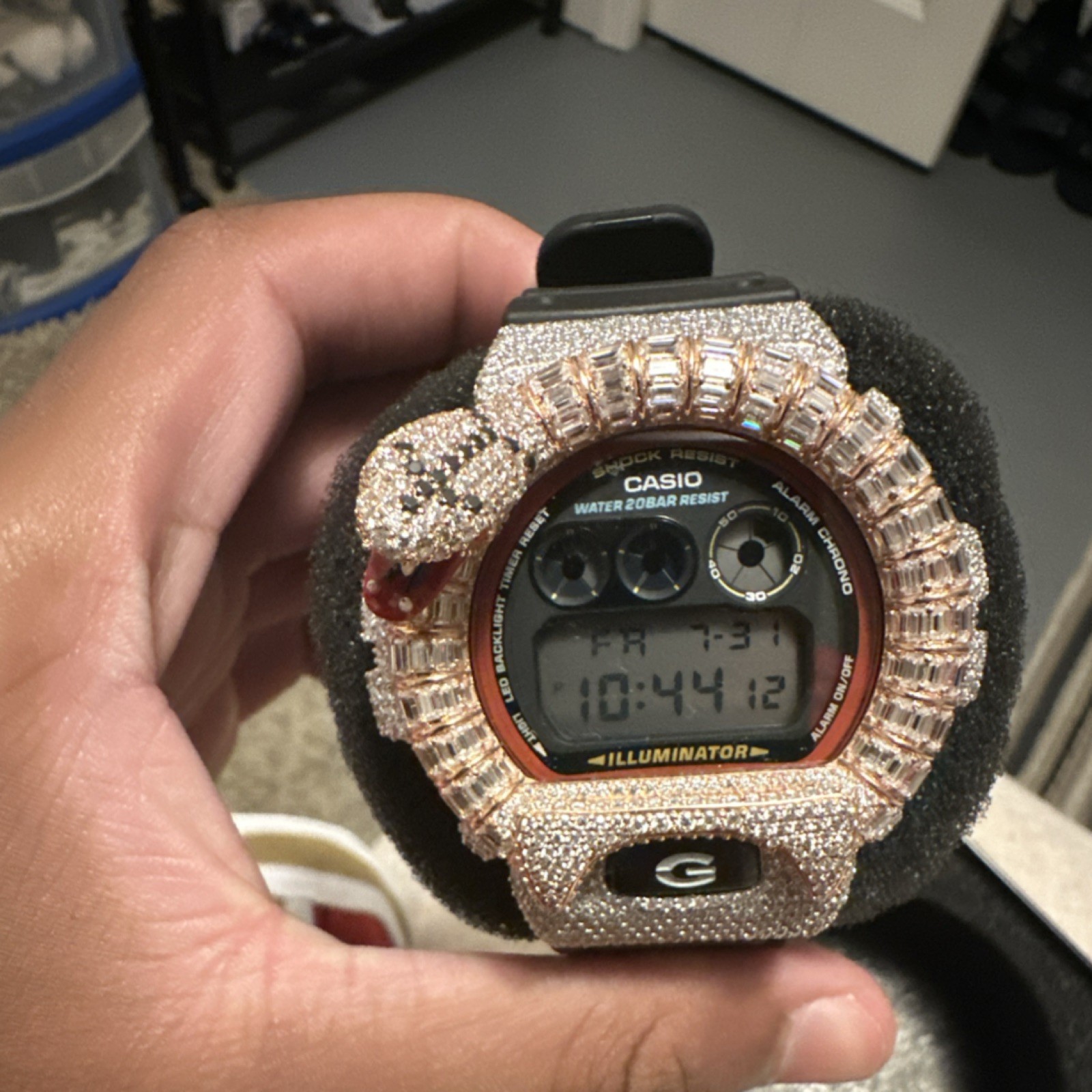 Casio G-SHOCK Digital Watch Rose Gold Case Black Resin Band 200m Alarm