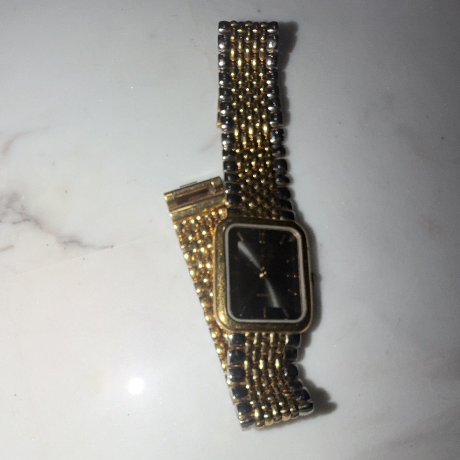 Jacques Edho Women’s Quartz Rectangular Black Sunburst Dial Gold Plated Bracelet