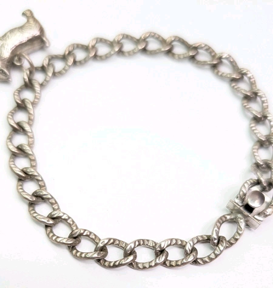 Automade Sterling Silver Charm Bracelet Push Lock Clasp 7-3/4 Inch Scottie Dog