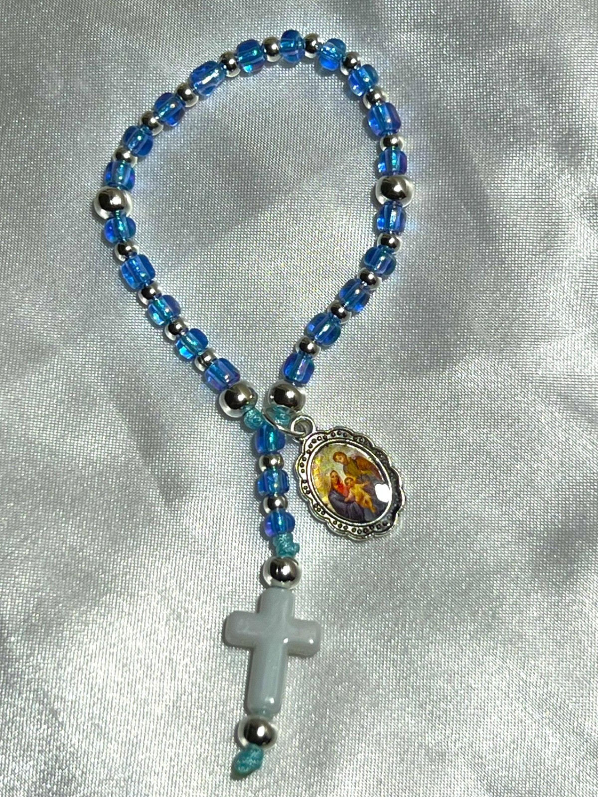 Baby’s First Rosary – Handmade Aqua Blue Glass Beads Catholic Baptism
